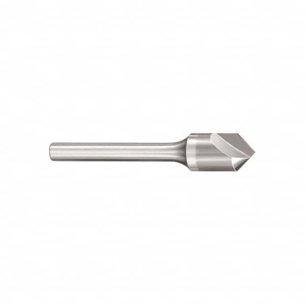 SGS - 1/8" Head Diam, 1/8" Shank Diam, 1 Flute 60° Solid Carbide Countersink - Bright Finish, 1-1/2" OAL, Single End, Straight Shank, Right Hand Cut - A1 Tooling