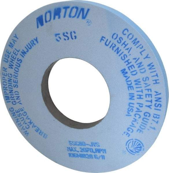 Norton - 12" Diam x 5" Hole x 1" Thick, J Hardness, 80 Grit Surface Grinding Wheel - Ceramic, Type 1, Medium Grade, 2,070 Max RPM, Vitrified Bond, No Recess - A1 Tooling