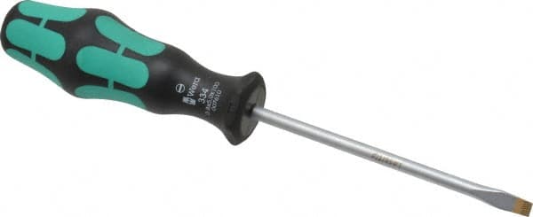 Wera - 198mm OAL Standard Slotted Screwdriver - Round Shank, Ergonomic Handle - A1 Tooling