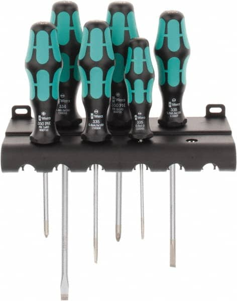 Wera - 6 Piece Slotted & Phillips Screwdriver Set - Round Shank, Ergonomic Handle, Bit Sizes: Philips #1 & #2 - A1 Tooling