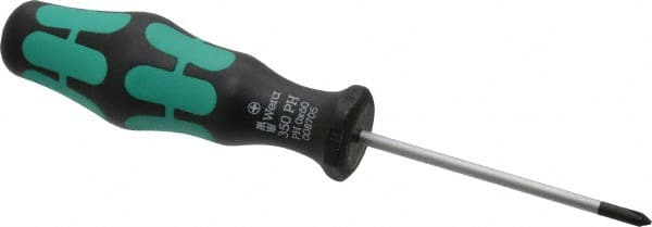 Wera - #0, 5-1/2" OAL, Standard Phillips Screwdriver - 2-3/8" Blade Length, Round Shank, Ergonomic Handle - A1 Tooling