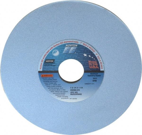 Norton - 7" Diam x 1-1/4" Hole x 1/4" Thick, I Hardness, 80 Grit Surface Grinding Wheel - Ceramic, Type 1, Medium Grade, 3,600 Max RPM, Vitrified Bond, No Recess - A1 Tooling