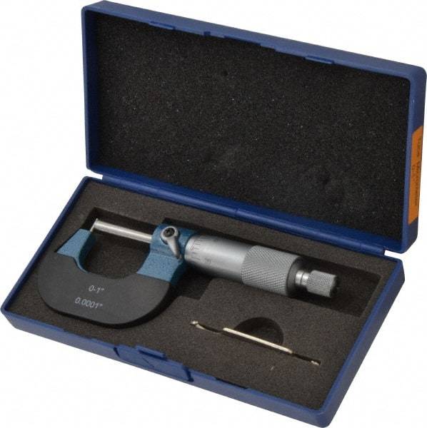 Value Collection - 1 Inch Measurement Range, 0.0001 Inch Graduation, Barrel Anvil, Ratchet Stop Thimble, Mechanical Tube Micrometer - Accurate Up to 0.0001 Inch, Accurate Up to 0.0001 Inch, Enamel Finish, Carbide - A1 Tooling