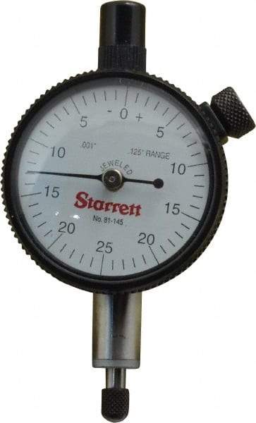 Starrett - 1/8" Range, 0-25-0 Dial Reading, 0.001" Graduation Dial Drop Indicator - 1-11/16" Dial, 0.05" Range per Revolution - A1 Tooling