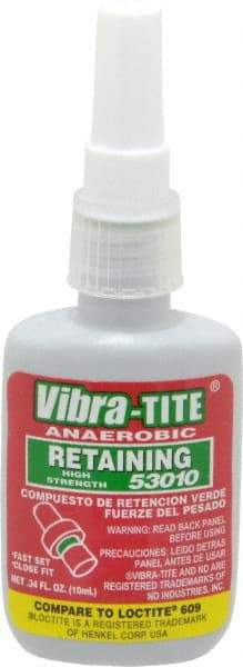 Vibra-Tite - 10 mL Bottle, Green, High Strength Liquid Retaining Compound - Series 530, 24 hr Full Cure Time, Hand Tool Removal - A1 Tooling