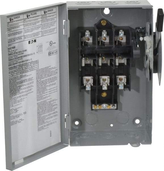 Eaton Cutler-Hammer - 30 Amp, 240 VAC, 3 Pole Fused Safety Switch - NEMA 1, 1 Phase, 1-1/2 to 3 hp at 240 VAC (Single Phase), 3 to 7-1/2 hp at 240 VAC (Triple Phase), 3PST Contact Form - A1 Tooling