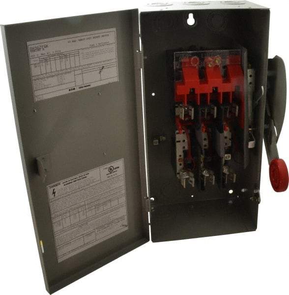 Eaton Cutler-Hammer - 60 Amp, 250 VDC, 480-600 VAC, 3 Pole Fused Safety Switch - NEMA 1, 1 Phase, 20 hp at 480 VAC, 25 hp at 600 VAC (Single Phase), 30 hp at 480 VAC, 50 hp at 600 VAC (Triple Phase), 3PST Contact Form - A1 Tooling