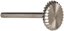 Made in USA - 5/8" Cut Diam, 1/8" Shank Diam, Wheel with Radius Head Single Cut Burr - High Speed Steel, 1/8" LOC, 1-1/2" OAL - A1 Tooling