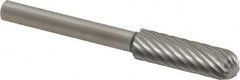 Made in USA - 3/16" Cut Diam, 1/8" Shank Diam, Cylinder with Radius Head Single Cut Burr - High Speed Steel, Radius End, 5/8" LOC, 1-1/2" OAL - A1 Tooling