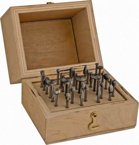 Made in USA - 34 Piece, 1/8" Shank Burr Set - High Speed Steel - A1 Tooling