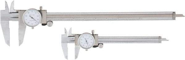 Value Collection - 0 to 6 and 12" Outside Diameter Dial Caliper Set - 0.001" Graduation, 0.1 Range per Revolution, Stainless Steel, White Face - A1 Tooling