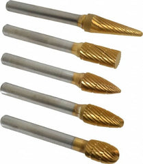 Made in USA - 5 Piece, 3/8" Shank Burr Set - Tungsten Carbide, Multiple Head Shape - A1 Tooling