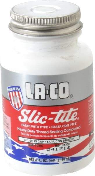 LA-CO - 1/4 Pt Brush Top Can White Thread Sealant - Paste with PTFE, 500°F Max Working Temp, For Metal, PVC, CPVC & ABS Plastic Pipe Threads - A1 Tooling