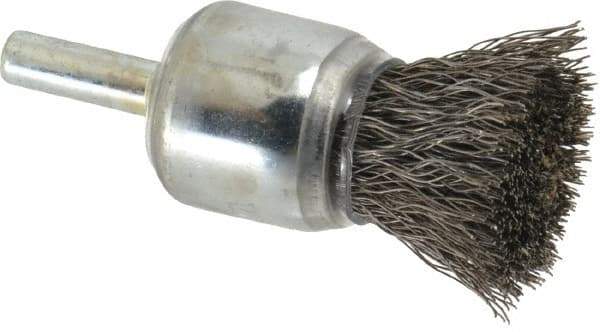 Weiler - 3/4" Brush Diam, Crimped, End Brush - 1/4" Diam Steel Shank, 22,000 Max RPM - A1 Tooling