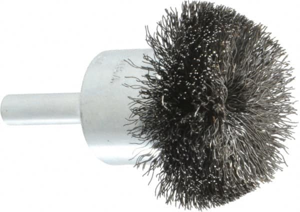 Weiler - 1-1/2" Brush Diam, Crimped, Flared End Brush - 1/4" Diam Shank, 20,000 Max RPM - A1 Tooling