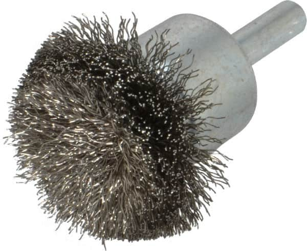 Weiler - 1-1/2" Brush Diam, Crimped, Flared End Brush - 1/4" Diam Shank, 20,000 Max RPM - A1 Tooling