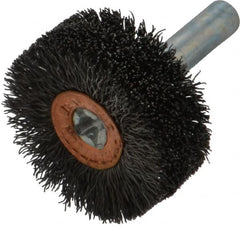 Weiler - 1-1/4" OD, 1/4" Shank Diam, Crimped Steel Wheel Brush - 1/2" Face Width, 3/8" Trim Length, 0.008" Filament Diam, 20,000 RPM - A1 Tooling