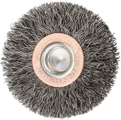 Weiler - 2" OD, 1/4" Shank Diam, Crimped Steel Wheel Brush - 3/8" Face Width, 1/2" Trim Length, 0.0118" Filament Diam, 20,000 RPM - A1 Tooling