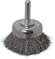 Weiler - 1-3/4" Diam, 1/4" Shank Diam, Steel Fill Cup Brush - 0.006 Wire Diam, 3/4" Trim Length, 13,000 Max RPM - A1 Tooling