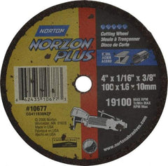 Norton - 4" Ceramic Cutoff Wheel - 1/16" Thick, 3/8" Arbor, 19,100 Max RPM, Use with Die Grinders - A1 Tooling