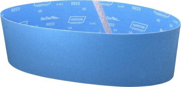 Norton - 6" Wide x 48" OAL, 60 Grit, Zirconia Alumina Abrasive Belt - Zirconia Alumina, Medium, Coated, X Weighted Cloth Backing, Series R823 - A1 Tooling