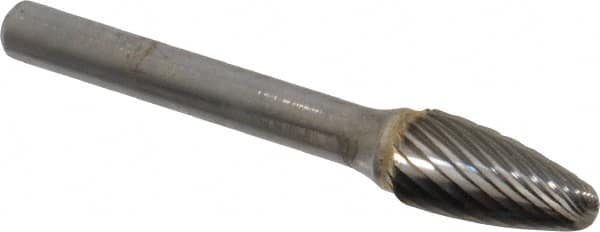 Atrax - 3/8" Cut Diam, 6mm Shank Diam, Tree with Radius Head Single Cut Burr - Carbide, Radius End, 3/4" LOC, 2-1/2" OAL - A1 Tooling