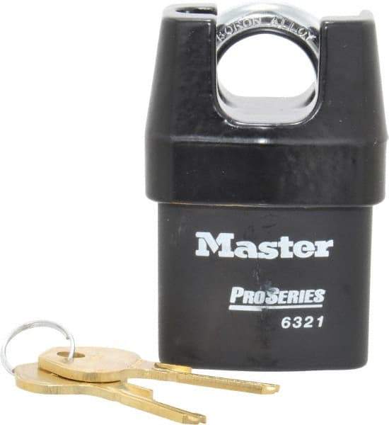 Master Lock - 3/4" Shackle Clearance, Keyed Alike Padlock - 5/16" Shackle Width, 5/16" Shackle Diam, Laminated Steel - A1 Tooling