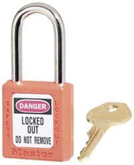 Master Lock - Keyed Alike Conductive Lockout Padlock - 1-1/2" Shackle Clearance, 1/4" Shackle Diam, 1-3/4" Body Height x 1-1/2" Body Width, Orange, 6 Pins - A1 Tooling