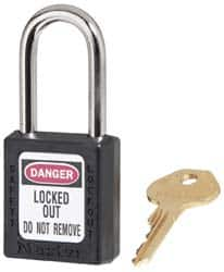 Master Lock - Keyed Alike Conductive Lockout Padlock - 1-1/2" Shackle Clearance, 1/4" Shackle Diam, 1-3/4" Body Height x 1-1/2" Body Width, Black, 6 Pins - A1 Tooling