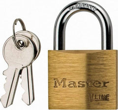 Master Lock - 13/16" Shackle Clearance, Keyed Different Padlock - 1/4" Shackle Diam, Brass - A1 Tooling