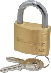 Master Lock - 13/16" Shackle Clearance, Keyed Alike Padlock - 1/4" Shackle Diam, Brass - A1 Tooling