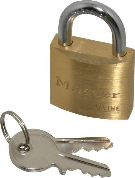 Master Lock - 9/16" Shackle Clearance, Keyed Different Padlock - 3/16" Shackle Diam, Brass - A1 Tooling