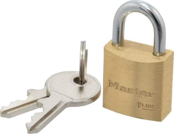 Master Lock - 7/16" Shackle Clearance, Keyed Different Padlock - 5/32" Shackle Diam, Brass - A1 Tooling