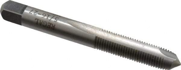 Made in USA - 5/16-27 UNS, 2 Flute, Bright Finish, High Speed Steel Spiral Point Tap - Plug Chamfer, Right Hand Thread, 2-23/32" OAL, 1-1/8" Thread Length - Exact Industrial Supply