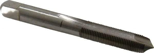 Made in USA - 5/16-32 UNEF, 2 Flute, Bright Finish, High Speed Steel Spiral Point Tap - Plug Chamfer, Right Hand Thread, 2-23/32" OAL, 1-1/8" Thread Length, 0.318" Shank Diam - Exact Industrial Supply