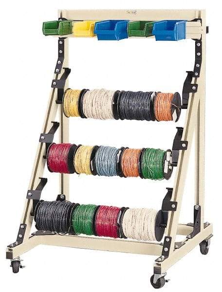 Qualtech - 300 Lb Capacity, 33-39/64" Wide x 36" Long x 54" High Wire Spool Cart - 3 Slot, Aluminum, 4 Glides - A1 Tooling