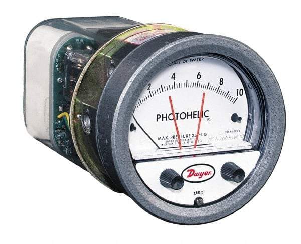 Dwyer - 25 Max psi, 2% Accuracy, NPT Thread Photohelic Pressure Switch - 1/8 Inch Thread, -1/2 to 1/2 Inch Water Column, 120°F Max - A1 Tooling