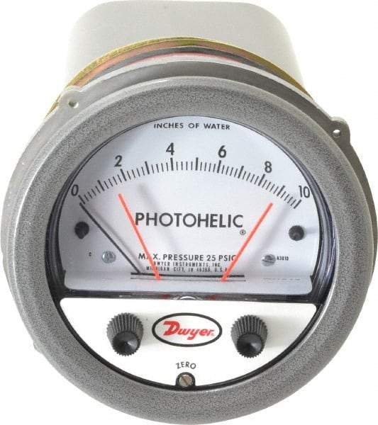 Dwyer - 25 Max psi, 2% Accuracy, NPT Thread Photohelic Pressure Switch - 1/8 Inch Thread, 10 Inch Water Column, 120°F Max - A1 Tooling