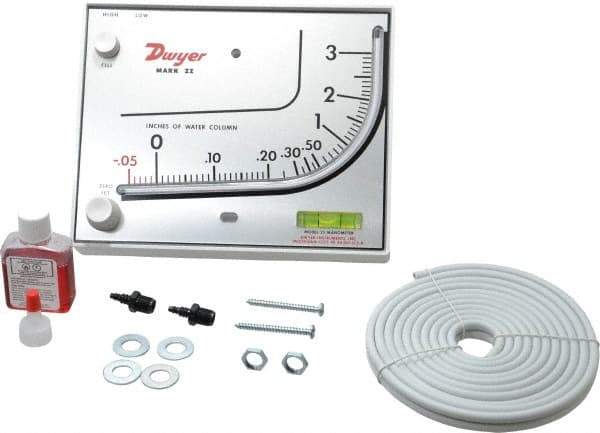 Dwyer - 10 Max psi, 3% Accuracy, Plastic Manometer - 10 Maximum PSI, 3 Inch Water Column, 140°F Max - A1 Tooling