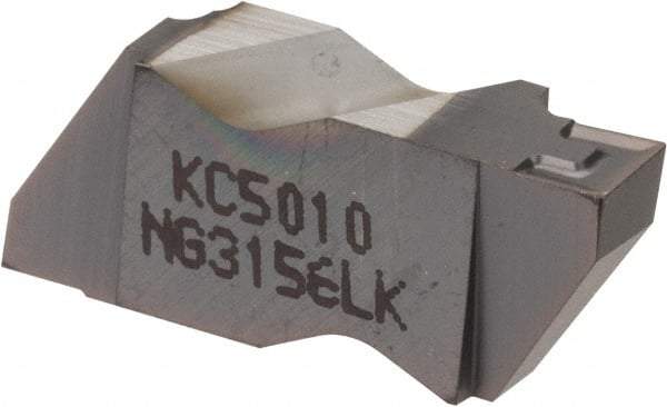 Kennametal - 3156NG K Grade KC5010, 3.96mm Cutting Width Carbide Grooving Insert - 3.81mm Max Depth of Cut, Left Hand, 0.19mm Corner Radius, TiAlN Finish - A1 Tooling