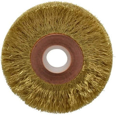 Anderson - 2" OD, 1/2" Arbor Hole, Crimped Brass Wheel Brush - 1/4" Face Width, 1/2" Trim Length, 0.005" Filament Diam, 20,000 RPM - A1 Tooling