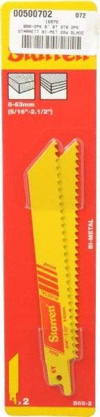 Starrett - 6" Long x 3/4" Thick, Bi-Metal Reciprocating Saw Blade - Straight Profile, 6 TPI, Toothed Edge, Universal Shank - A1 Tooling