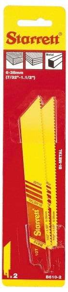 Starrett - 6" Long x 3/4" Thick, Bi-Metal Reciprocating Saw Blade - Straight Profile, 10 TPI, Toothed Edge, Universal Shank - A1 Tooling