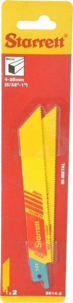 Starrett - 6" Long x 3/4" Thick, Bi-Metal Reciprocating Saw Blade - Straight Profile, 14 TPI, Toothed Edge, Universal Shank - A1 Tooling