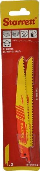 Starrett - 6" Long x 3/4" Thick, Bi-Metal Reciprocating Saw Blade - Tapered Profile, 6 to 10 TPI, Toothed Edge, Universal Shank - A1 Tooling