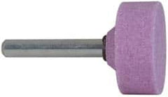 Grier Abrasives - 1-1/4" Head Diam x 1/2" Thickness, W227, Cylinder End, Aluminum Oxide Mounted Point - Pink, Medium Grade, 60 Grit, 30,560 RPM - A1 Tooling