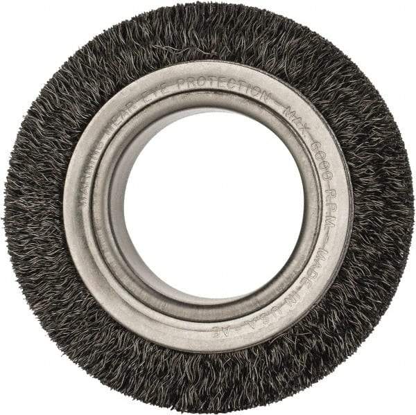 Anderson - 4-1/4" OD, 2" Arbor Hole, Crimped Steel Wheel Brush - 1-1/2" Face Width, 5/8" Trim Length, 0.0118" Filament Diam, 6,000 RPM - A1 Tooling