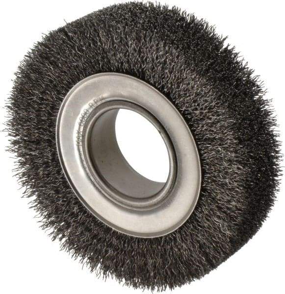 Anderson - 6" OD, 2" Arbor Hole, Crimped Steel Wheel Brush - 1-1/2" Face Width, 1-1/8" Trim Length, 0.014" Filament Diam, 6,000 RPM - A1 Tooling