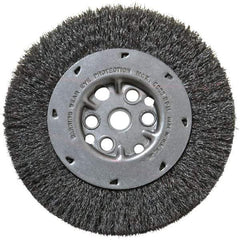 Anderson - 6" OD, 5/8" Arbor Hole, Crimped Steel Wheel Brush - 3/4" Face Width, 1-1/8" Trim Length, 0.008" Filament Diam, 6,000 RPM - A1 Tooling