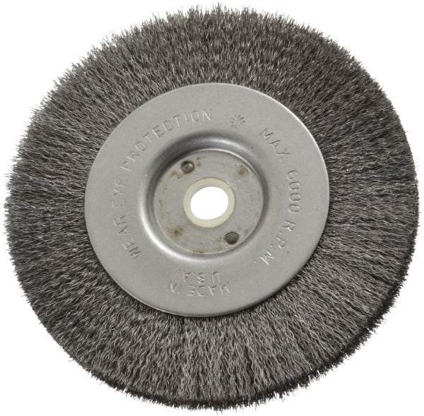 Anderson - 4" OD, 1/2" Arbor Hole, Crimped Steel Wheel Brush - 11/32" Face Width, 13/16" Trim Length, 0.006" Filament Diam, 6,000 RPM - A1 Tooling